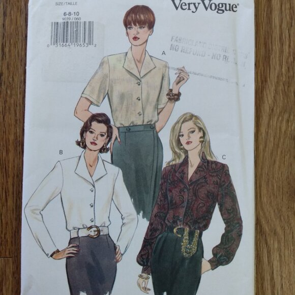 Vintage Vogue Blouse Shirt Sewing Pattern 6-10 UNCUT 9039 90s - Picture 2 of 14